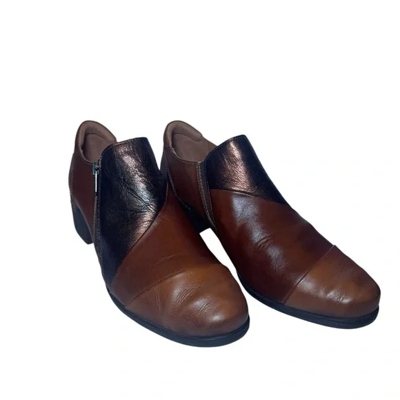 Pikolinos Leather Booties Brown & Bronze Metallic Zip Comfort Heels - Picture 3 of 10